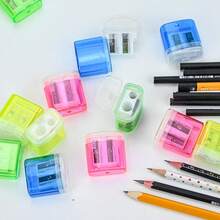 1个双孔手动削笔器，带盖，便携式办公学习用品，适合学生和办公室使用，返校季（颜色/款式随机） - 彩色 - 查看 3