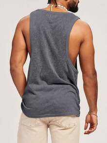 Runcati Men's Sleeveless Muscle Shirt - Cotton Fitness Gym Training Sports Vest For Bodybuilding - Loose Fit T-Shirt - 深灰色 - 查看 2