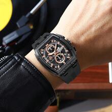 Reloj de pulsera de lujo para hombres CURREN con cronógrafo de cuarzo, resistente al agua, correa de silicona, luminoso y fecha automática - Multicolor - Ver 10