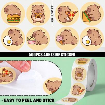 JOERBABU the little kangaroo Bobbie 500pcs/Roll Kraft Paper Stickers, Designs Include Capybara, Heart Silhouette, Deer In Forest, Dinosaur World, Polar Bear, Perfect For Gift Wrapping, Decorating Cups, Desserts, Stationery, Envelopes And More DIY Projects