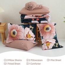 7 Pieces Gray Floral Comforter Set Queen Size King Size Bedding Set, Floral Comforter Flower Bedding Sets Lightweight Boho Bed Set With Sheet,Pillowcases&Shams For Wedding Items,Home Bed Room Decor,Easter Gifts,Mothers Day Gift,All Season - Gray-1164 - 查看 8