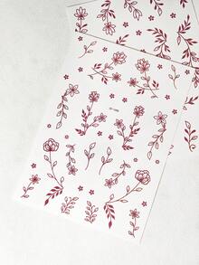 2张酒红色蕾丝花卉印花临时纹身贴纸，曼陀罗防水手指纹身贴纸，适用于节日、派对、婚礼和表演，曼海蒂图案人体彩绘 - 棕色 - 查看 8