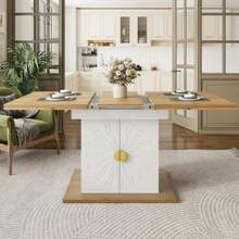 Dining Table, Retractable Kitchen And Living Room Dining Table, Dimensions 110 (140) X 70 X 76 Cm, Wood Veneer With Shade, Large Storage Space - Camel - View 8