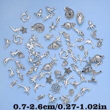 18/48pcs Bohemia Alloy Beach Charms Collection Pendant, Marine Sea Animal Life Sea Turtles, Starfish, Dolphins, Shells Nautical Charms Metal Pendant Craft Supplies For Jewelry Making Necklace Bracelet Earrings DIY Fashionable Mobile Phone Chain Crafts - Silver - View 4