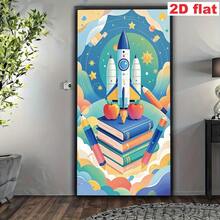 2D Flat 2D Door Banner, 1 Pc Polyester Material, Back-To-School Themed Party Banner, Featuring Rocket And Book/Pencil Design Elements. Suitable For Front Doors, Indoor/Outdoor Decoration, Photography, And Back-To-School Celebrations. No Power Required. 2D Flat Design. - 1PCS - View 7