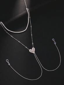 1pc Minimalist Rhinestone Embellished Sexy Body Chain, Women's Fashion Sensual Chain Necklace - Silver - View 2