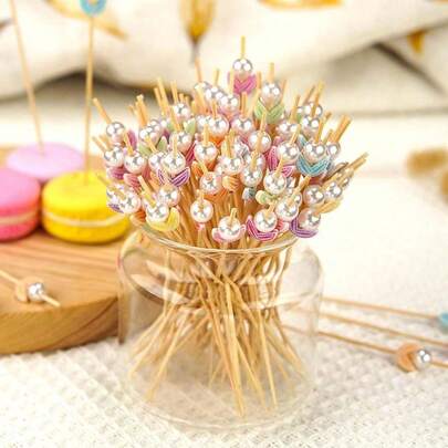 10支花苞水果签，可爱蛋糕装饰叉，甜点特色串签，适用于生日派对、家庭聚会、水果签、动物竹签、蛋糕装饰、水果装饰、甜点桌装饰、圣诞节及其他场合