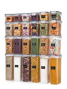 48pcs Airtight Food Storage Containers, Free Plastic Spaghetti Containers With Easy Lock Lids, For Kitchen Pantry Organization And Storage, Include LabelsHome Decor, Party Storage, Christmas Storage, New Year Storage - Black and White - View 1