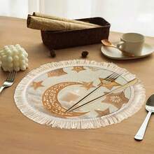 1/4/6件套精美斋月新月星形挂饰，节日主题装饰元素。可作桌垫/咖啡杯垫。 - 彩色 - 查看 4