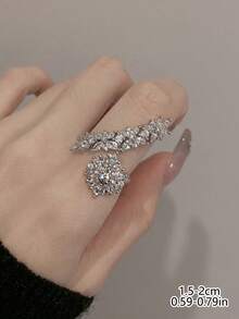 1枚优雅花叶造型镶钻银质开口戒指，适合女性日常、派对、节日、约会、宴会佩戴，亦可作为情人节礼物、周年纪念礼物或珠宝礼品。 - 銀色 - 查看 6