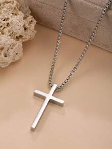 1pc Minimalist Stainless Steel Cross Necklace, Suitable For Men To Wear In All Occasions - Pendant Necklace - View 9