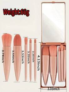 5-PACK Mini 5-Piece Makeup Brush Set-With Storage Box Mirror Portable Cosmetic Tools,Travel Makeup Brush Set With Mirror-Soft Brushes For Lip Eyeshadow Foundation Gift,Compact Makeup Brush Set With Mirror Storage Box Portable Beauty Tools - Multicolor - View 9