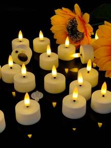 6/12/24个许愿蜡烛灯，LED无焰蜡烛茶灯，迷你茶蜡烛，蜡烛灯，电池供电，无明火，无烟，无蜡滴，适合装饰、营造氛围，例如派对、婚礼、情人节、礼物、家居装饰等。 - 白色 - 查看 3