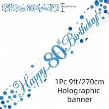 Băng rôn dài 2,7m màu xanh lấp lánh, mừng sinh nhật lần thứ 16, 18, 21, 30, 40, 50, 60, 70, 80, 90, màu xanh lam và trắng, hiệu ứng ba chiều. - Nhiều màu - Xem 22