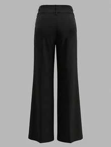 女士优雅黑色直筒裤（不含腰带），适合办公室、通勤、日常穿着，四季皆宜 - 黑色 - 查看 3