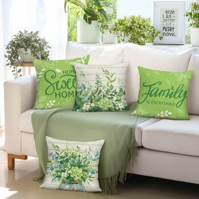 Fundas de cojín con hojas de eucalipto, fundas decorativas de poliéster con hojas verdes de plantas para primavera y verano para sofá, cama, hogar y patio, set de 4