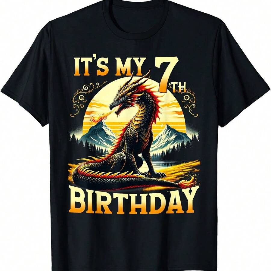It's My 7th Birthday Dragon 7 Birthday 7 Year Old T-Shirt - 粉色 - 查看 1