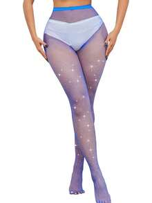 Women's Rhinestone Decorated Fishnet Tights, Shiny Mesh Pantyhose, Available In Multiple Colors, Suitable For Party And Nightclub Wear - Multicolor - View 5