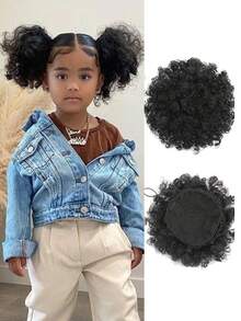 2pcs/Set Kids Fluffy Curly Hair Ties - Soft Synthetic Elastic Hair Bands Suitable For Various Bun & Ponytail Hairstyles