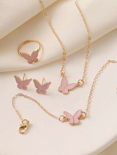 5 st eleganta fjärilshängen örhängen armband ring och halsband set, bästa presenten för tjejer för vardagsbruk, fester och evenemang