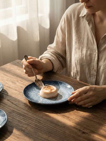 4 piezas Platos de cena de cerámica, platos laterales de lujo para postre y ensalada, platos decorativos de atmósfera con acabado reactivo para aniversario, San Valentín y Navidad, vajilla de estilo japonés, apta para microondas, horno, lavavajillas y congelador
