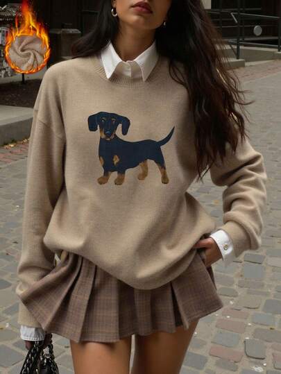 Women's Casual Warm Faux Wool Sweater, Puppy Print, Merry Christmas, Chinese New Year, Valentine's Day, Back To School Clothes, School Outfit Ideas, Back To School Essentials, First Day Of School Outfit, Back To School Outfits 2026