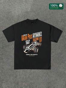 T Shirt – Sport Car Fans Casual Unisex Streetwear, Regular Fit, 220g 100% Cotton Racing Tee, Fashion Y2k Short Sleeve, Hip Hop T Shirt,Summer Graphic Printing Tops, For Boyfriends, Unisex - Black - View 1