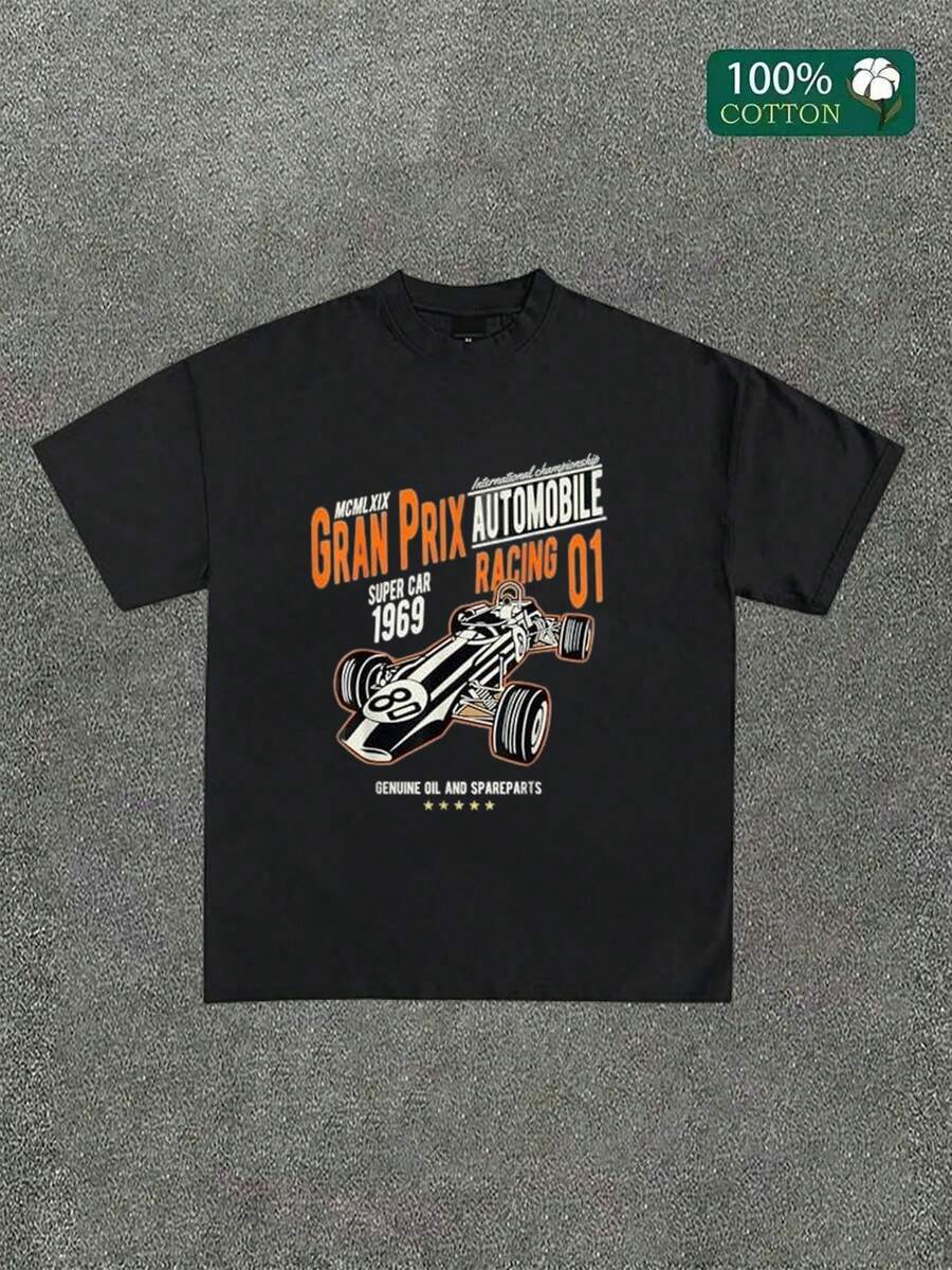 T Shirt – Sport Car Fans Casual Unisex Streetwear, Regular Fit, 220g 100% Cotton Racing Tee, Fashion Y2k Short Sleeve, Hip Hop T Shirt,Summer Graphic Printing Tops, For Boyfriends, Unisex - Black - View 1