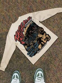 Y2k Astronaut Art Punk Long Sleeve Shirts ,Sky Double-Sided Printing,Christmas Style Graphic T Shirt Cotton,Fashionable Hip-Hop For Men -  Long Sleeve T-Shirts, Funny Vintage Shirts,Regular Fit, Street Style, Digital Print,  Ideal Gift - Màu be - Xem 6