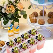 190毫升透明慕斯杯，方形塑料甜点杯，蛋糕冰淇淋布丁杯，适用于生日、派对、婚礼和装饰 - 白色 - 查看 7