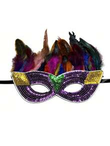 1pc Glitter Artificial Fur Mask, Costume For Masquerade Party, Carnival