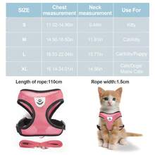 Pet Cat Dog Leash Set With Escape-Proof Adjustable Harness & Collar, Reflective Safety Strap, Soft Breathable Mesh Material - Pink - View 5