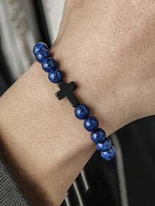 Bestselling Turquoise Cross Beaded Bracelet For Men, Tiger Eye, White Sandalwood, Black Obsidian, Lapis Lazuli Bead Bracelet Jewelry - Bracelet - View 3