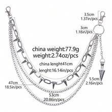 1pc Fashion Punk Metal Waist Chain, Multi-Layer Chain & Rivet Design Jeans Decoration, Versatile For Daily Wear, Men - Silver - View 9