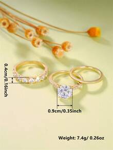 两件套经典立方氧化锆戒指套装，女士结婚订婚周年纪念派对珠宝，情人节礼物，送给妈妈的礼物，母亲节礼物