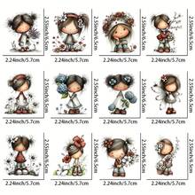 12张花朵女孩图案UV转印贴纸 | 自粘塑料贴纸，适用于工艺品、马克杯、笔记本电脑和水瓶，高品质印刷，经久耐用，节日主题设计，EYESWEB出品 - 彩色 - 查看 4