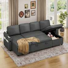 4-seater U-shaped Linen Style, Dark Gray