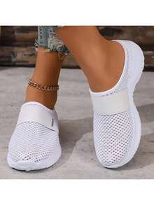 Airy Mesh Slip-On Mule Sneakers – Adjustable Strap Design, Lightweight Cushioned Sole For All-Day Breathable Comfort, Perfect For Casual Daily Errands & Relaxed Outfits - 白色 - 查看 3