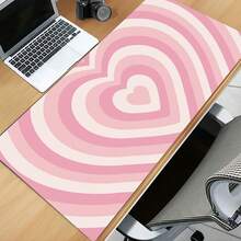 1pc Hypnotic Heart Shaped Pink Gaming Mouse Pad, Non-Slip Washable Rubber Base Large Desk Mat, Office Desk Accessory, Computer Decor, Ideal Gift For Gamers - Extra Long Desk Pad, Fashionable Office Desk Decoration And Study Accessory Mousepad Study Table Mouse Pad For Desk - Multicolor - View 2
