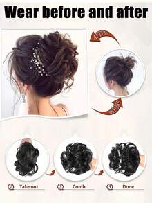 爪夹式凌乱发髻假发片 合成发髻 波浪卷发髻发髻接发 蓬松盘发发髻 爪夹式马尾假发片 - 彩色 - 查看 9