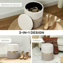Storage Pouf With Lid, Metal Ring, Two-Tone Design, 36 X 36 X 44 Cm, Cream White - Apricot - View 6