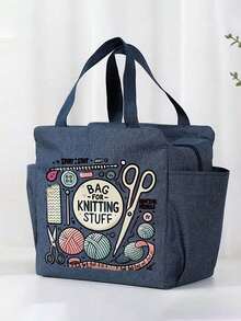 Large Capacity Woven Storage Bag - Zipper Design, Machine Washable Polyester Fabric Bag, Suitable For Knitting, Crocheting, Weaving - Perfect Gift For Knitting Enthusiasts (Red), Patterned Tote Bag, Zipper Lunch Bag