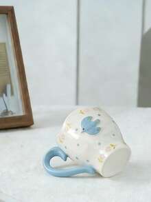 1个手绘陶瓷咖啡杯，带有浮雕图案，适合下午茶 - 彩色 - 查看 5