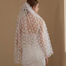 1pc Butterfly Style Ethereal Bridal Veil, Suitable For Wedding Photography - White - View 2