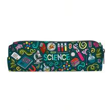 1pc Cylindrical Pencil Case Printed With "SCIENCE" Letter And Science-Themed Illustrations, Simple And Lightweight, Made Of Polyester Fabric. Suitable For Students As Pencil Pouch Or Backpack Organizer. - Multicolor - View 3