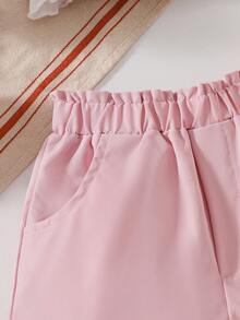 2件套 女童吊带泡泡袖爱心图案上衣 + 卡通印花短裤，春夏款 - 白色 - 查看 5