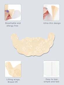 2/4 Pairs Plus Size Breathable Invisible Lace Lift Bra Tape, Random Printed, Suitable For Strapless Wedding Dresses, Lift Bra Tape For Large Bust - Multicolor - View 4