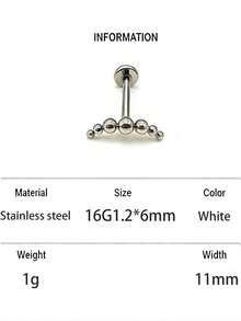 1pc All Stainless Steel Hot 7 Ball Ear Bone Nail Series Earrings Flat Bottom Rod Labret Fashion Piercing Jewelry