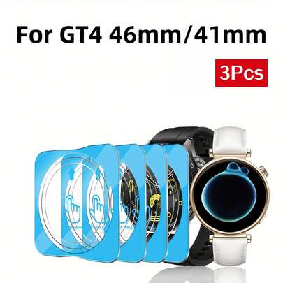 3pcs/Set Screen Protector For Watch GT4 41mm/46mm, 9H Hardness, High Definition Clear, Smart Watch Protection, One-Click Installation, Scratch-Resistant, Fingerprint-Proof, Seamless Fit, Tempered Glass Material Screen Protection Essentials, Applicable To Daily Shield, Office, Home Daily Shield Office Home Watch Cover Watch Accessories Watch Screen Protector Waterproof Shockproof Anti-Fall Scratch Resistant