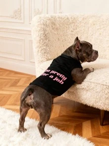 1 pieza Chaleco con eslogan elegante y lindo, transpirable, adecuado para Chihuahuas y perros pequeños, prevención física de pulgas, camiseta interior para uso en interiores y exteriores - Negro - Ver 4